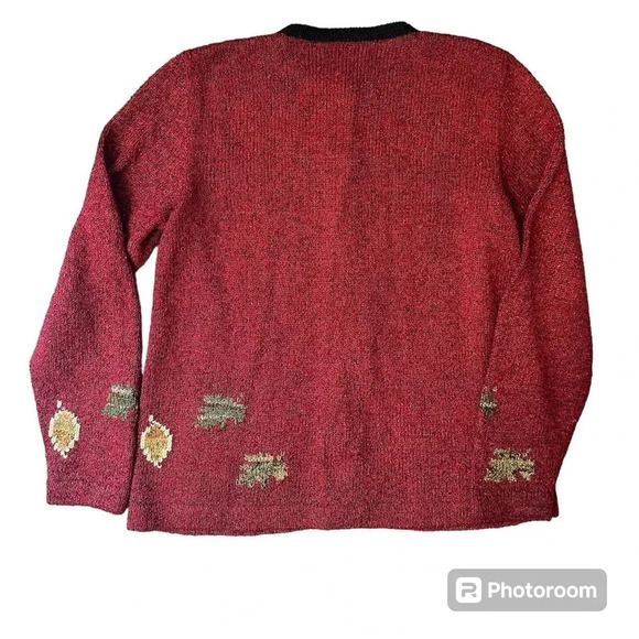 Vntge South Cotton Fall button up Cardigan Hand Loomed Autumn Leaf Pattern Sz XL - Picture 10 of 11